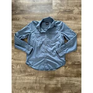 Prana Mens Button Down Long Sleeve Woven Shirt Sz S Casual Hiking Outdoors Blue